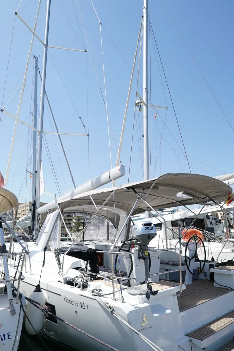 Exterior view of Kismee, a Beneteau Oceanis 46.1 sailboat at Ibiza, Spain
