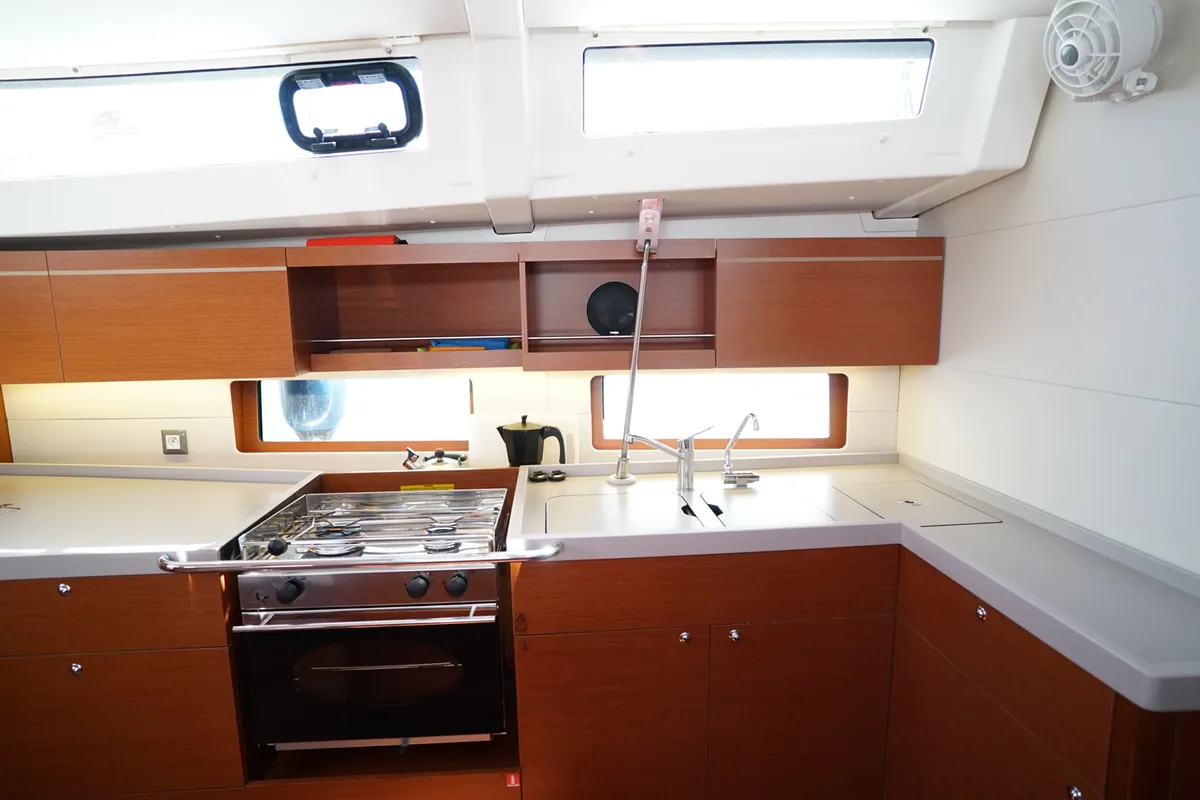 Galley of Kismee, a Beneteau Oceanis 46.1 sailboat at Ibiza, Spain