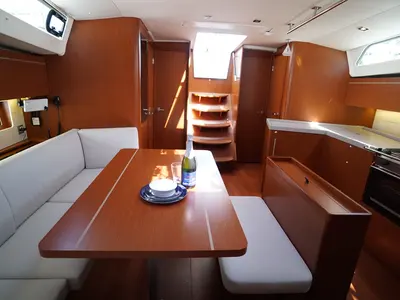 Salon of Kismee, a Beneteau Oceanis 46.1 sailboat at Ibiza, Spain