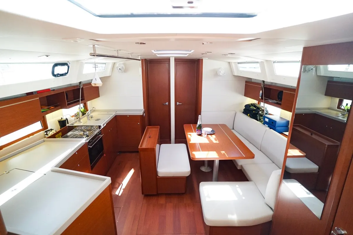 Salon of Kismee, a Beneteau Oceanis 46.1 sailboat at Ibiza, Spain