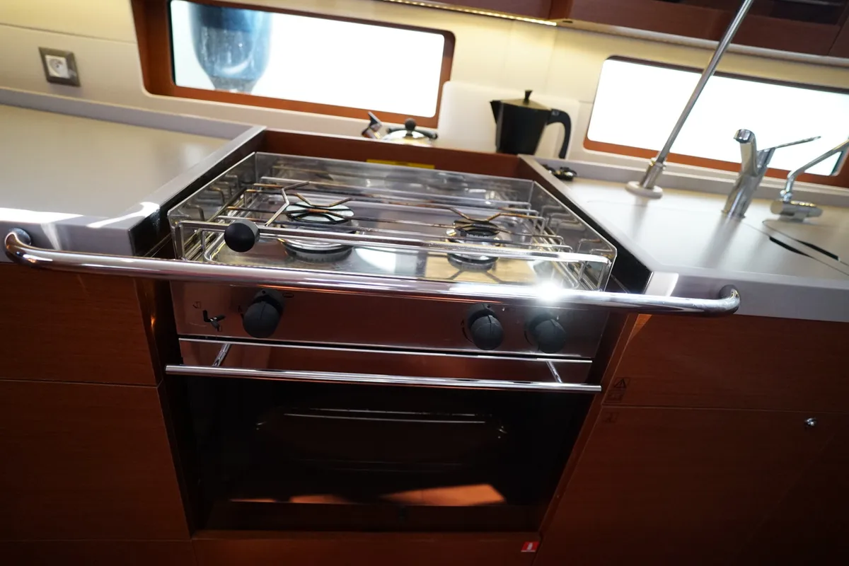 Galley of Kismee, a Beneteau Oceanis 46.1 sailboat at Ibiza, Spain