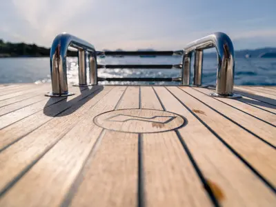 Deck of DALMATIA, a Nimbus 305 Coupe motorboat at Split, Croatia
