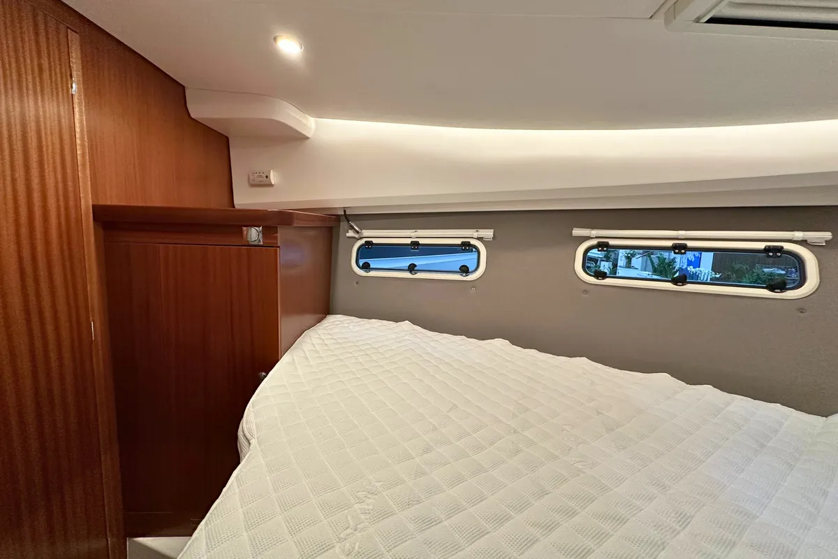 Cabin on DALMATIA, a Nimbus 305 Coupe motorboat at Split, Croatia