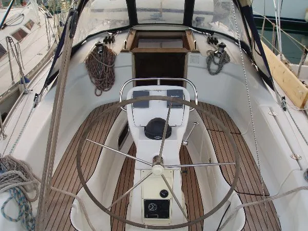 Cockpit of Athina, a Bavaria 32 Cruiser sailboat at Preveza, Greece