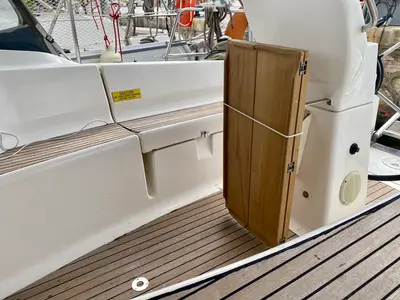 Deck of Athina, a Bavaria 32 Cruiser sailboat at Preveza, Greece