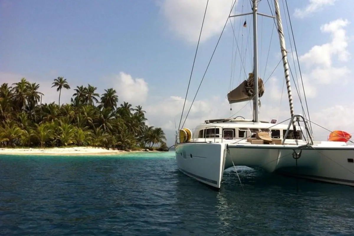 Exterior view of Vip One, a Lagoon 500 catamaran at Narganá, Panama