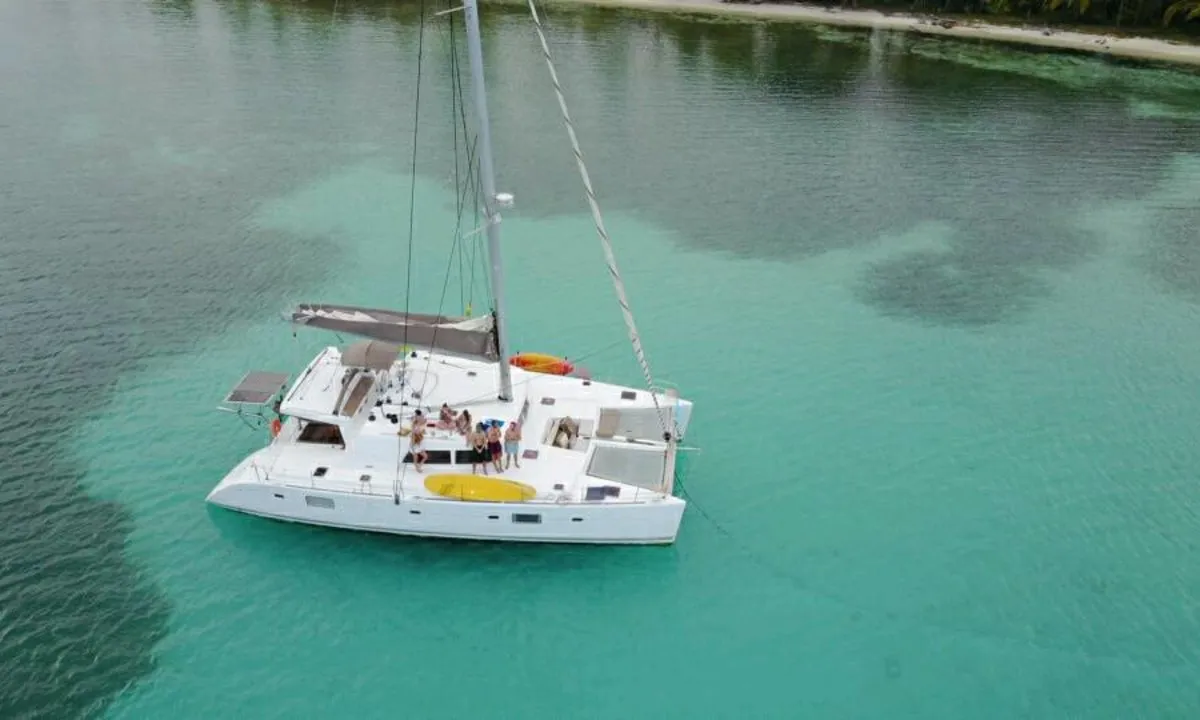 Exterior view of Vip One, a Lagoon 500 catamaran at Narganá, Panama