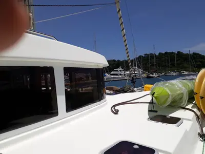 Deck of Vip One, a Lagoon 500 catamaran at Narganá, Panama