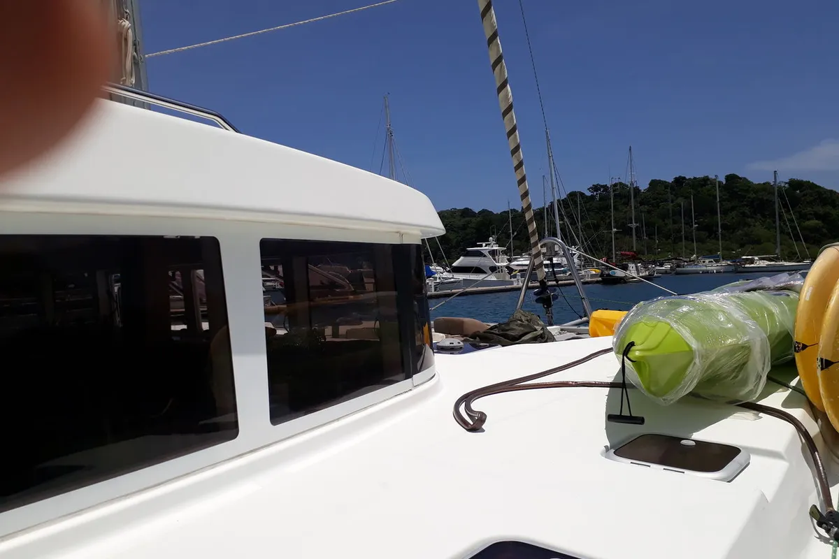 Deck of Vip One, a Lagoon 500 catamaran at Narganá, Panama