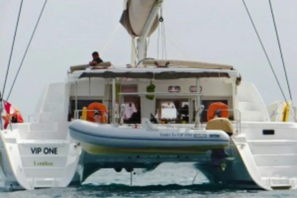 Exterior view of Vip One, a Lagoon 500 catamaran at Narganá, Panama