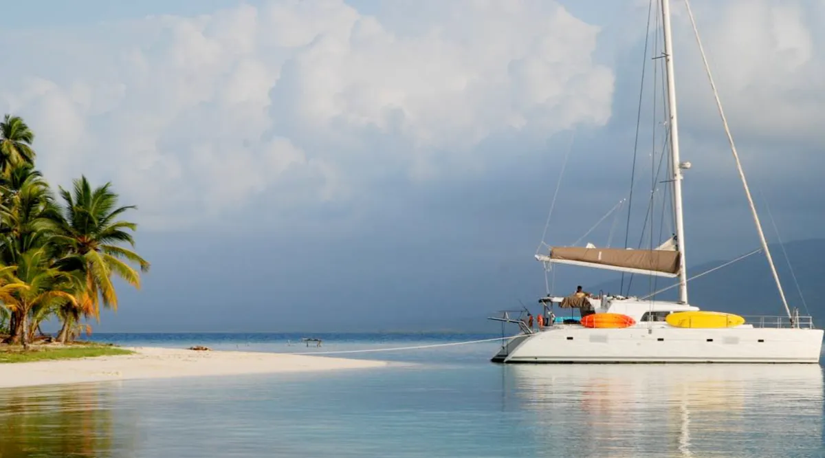 Exterior view of Vip One, a Lagoon 500 catamaran at Narganá, Panama
