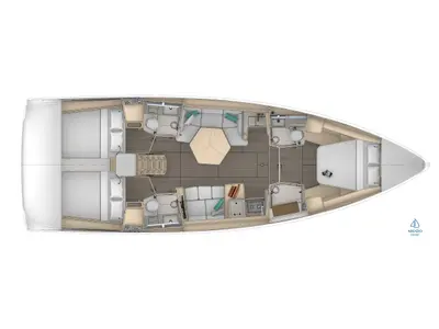 Floor plan of Sunsail 44.3 Premium, a Dufour 44 sailboat at St. George's, Grenada