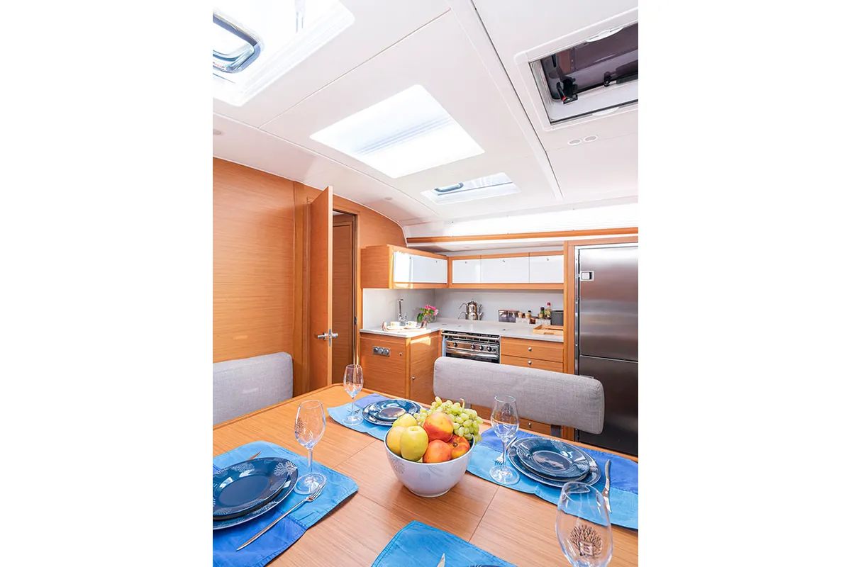 Salon of Deniz Derin, a Dufour 470 sailboat at Fethiye, Turkey
