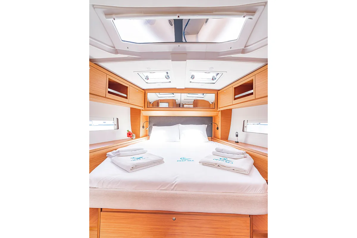 Cabin on Deniz Derin, a Dufour 470 sailboat at Fethiye, Turkey