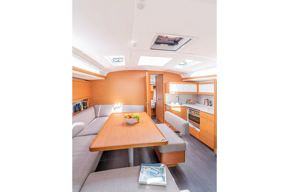 Salon of Deniz Derin, a Dufour 470 sailboat at Fethiye, Turkey