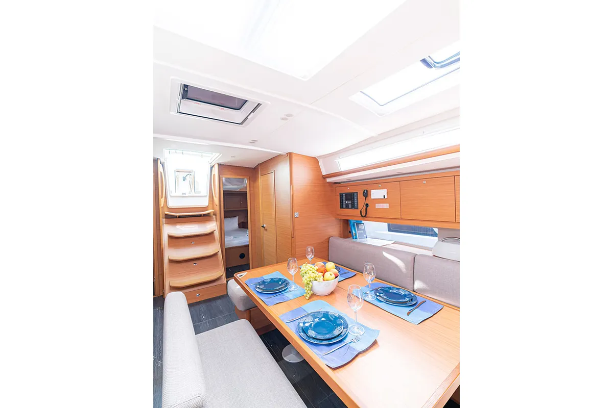 Salon of Deniz Derin, a Dufour 470 sailboat at Fethiye, Turkey