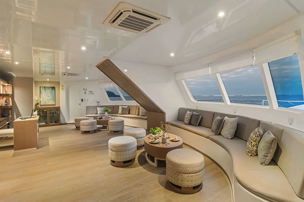 Salon of Endemic - Cabin 1, a Gulet Power Catamaran catamaran at Parroquia Puerto Baquerizo Moreno, Ecuador