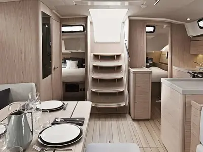 Salon of Sunsail 46 Mon Premium, a Beneteau Oceanis 46 sailboat at Kontokali, Greece