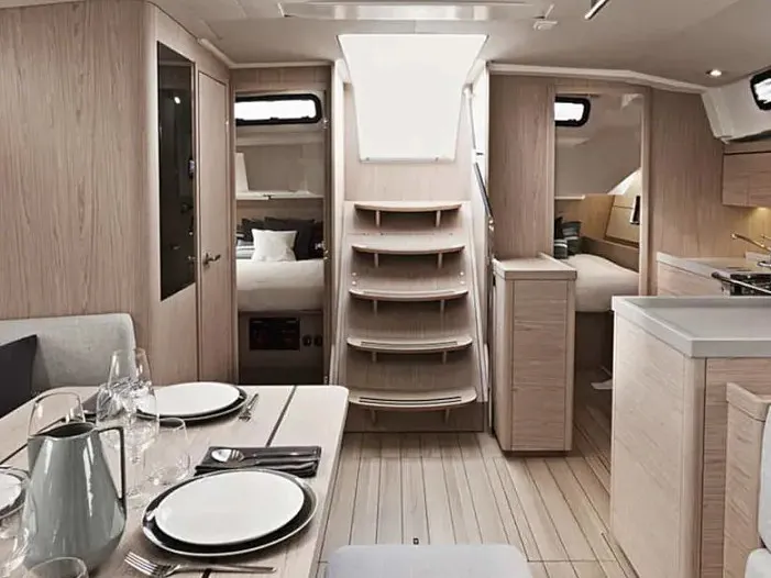 Salon of Sunsail 46 Mon Premium, a Beneteau Oceanis 46 sailboat at Kontokali, Greece