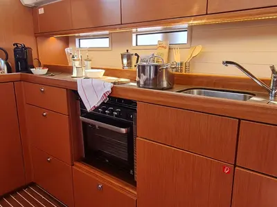 Galley of Baaria, a Bavaria 46 Cruiser sailboat at Palermo, Italy