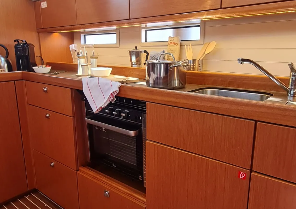 Galley of Baaria, a Bavaria 46 Cruiser sailboat at Palermo, Italy