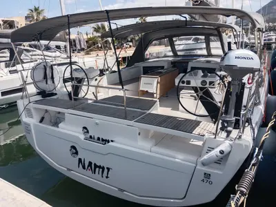 Cockpit of Nami, a Dufour 470 sailboat at Dénia, Spain