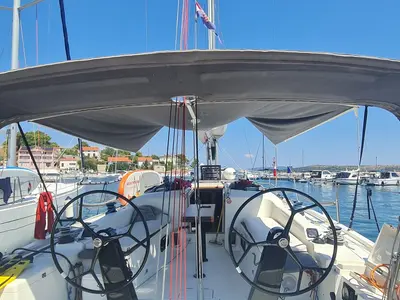 Cockpit of One More Time, a More 40 sailboat at Pula, Croatia