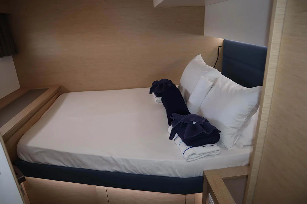 Cabin on V Circle, a Fountaine Pajot Aura 51 catamaran at Roche Caiman, Seychelles