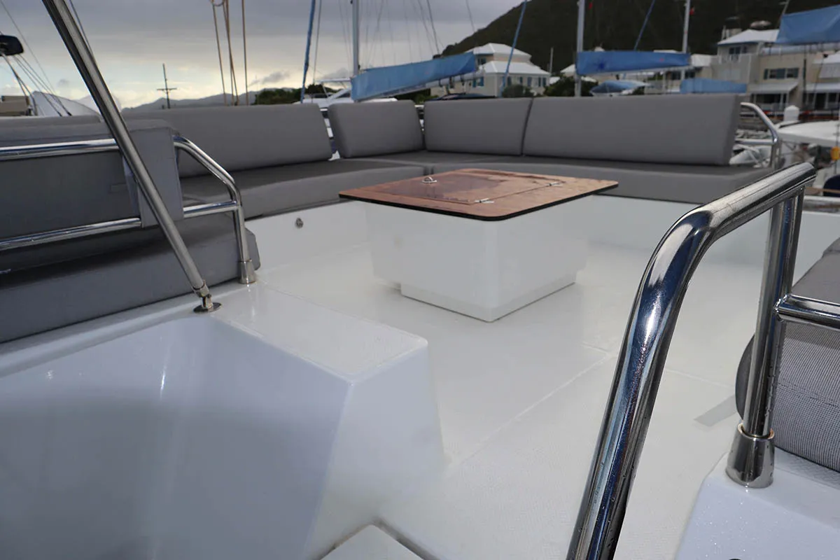 Deck of V Circle, a Fountaine Pajot Aura 51 catamaran at Roche Caiman, Seychelles