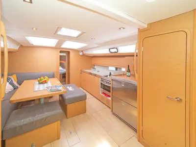 Galley of Carpe Diem, a Dufour 460 Grand Large sailboat at Municipal Unit of Lefkada, Greece