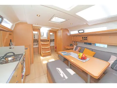 Salon of Carpe Diem, a Dufour 460 Grand Large sailboat at Municipal Unit of Lefkada, Greece