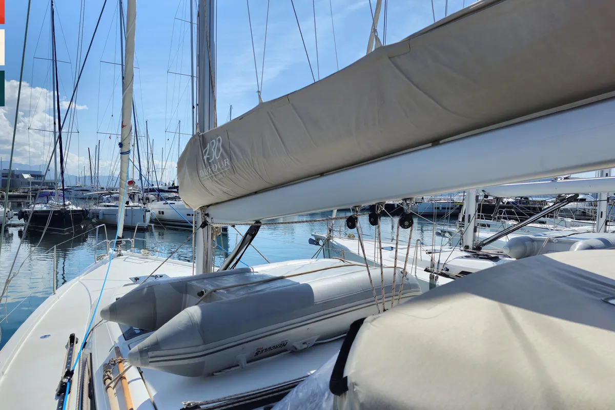 Deck of Vivo, a Dufour 430 GL sailboat at Kaštela, Croatia