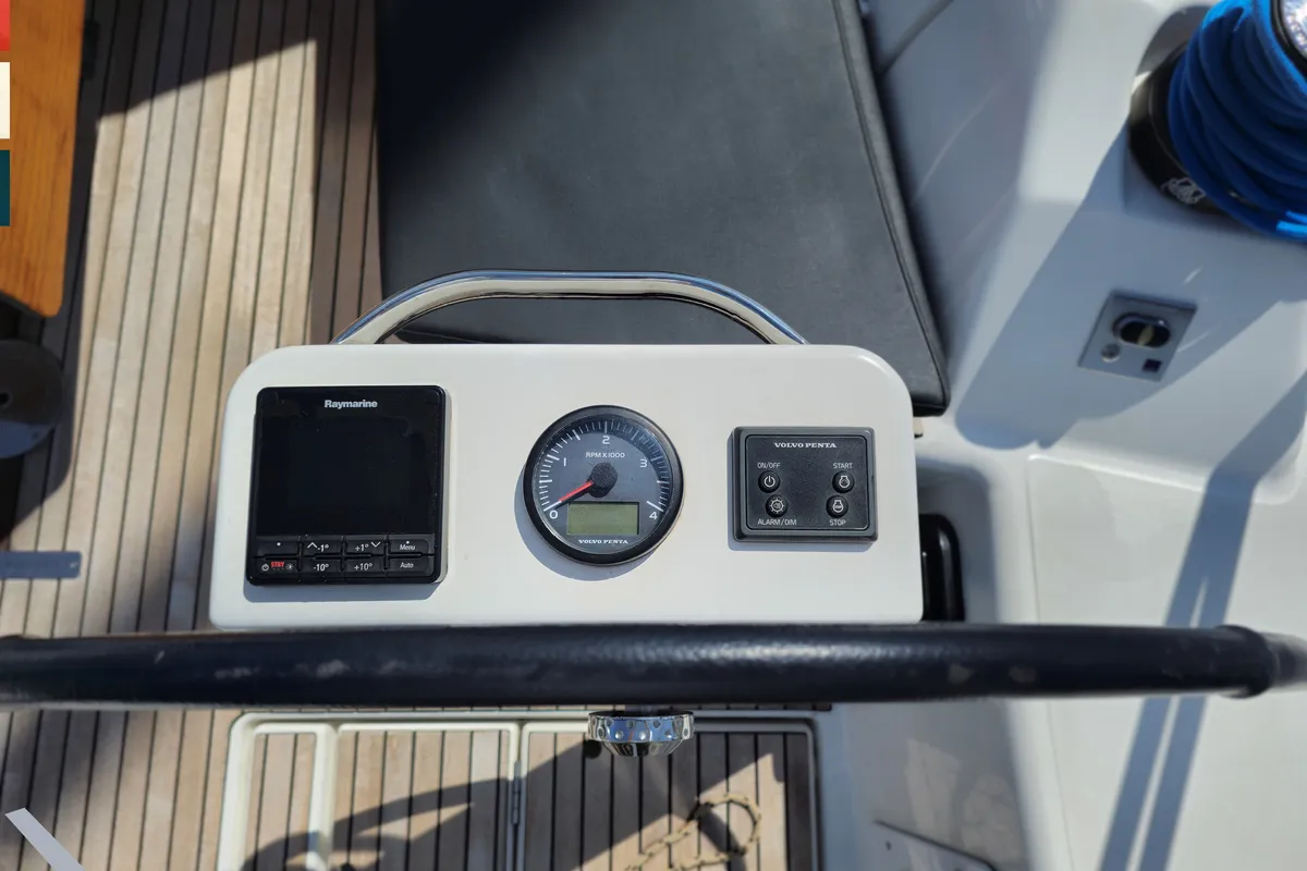 Cockpit of Vivo, a Dufour 430 GL sailboat at Kaštela, Croatia
