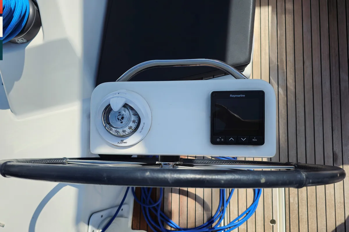 Cockpit of Vivo, a Dufour 430 GL sailboat at Kaštela, Croatia