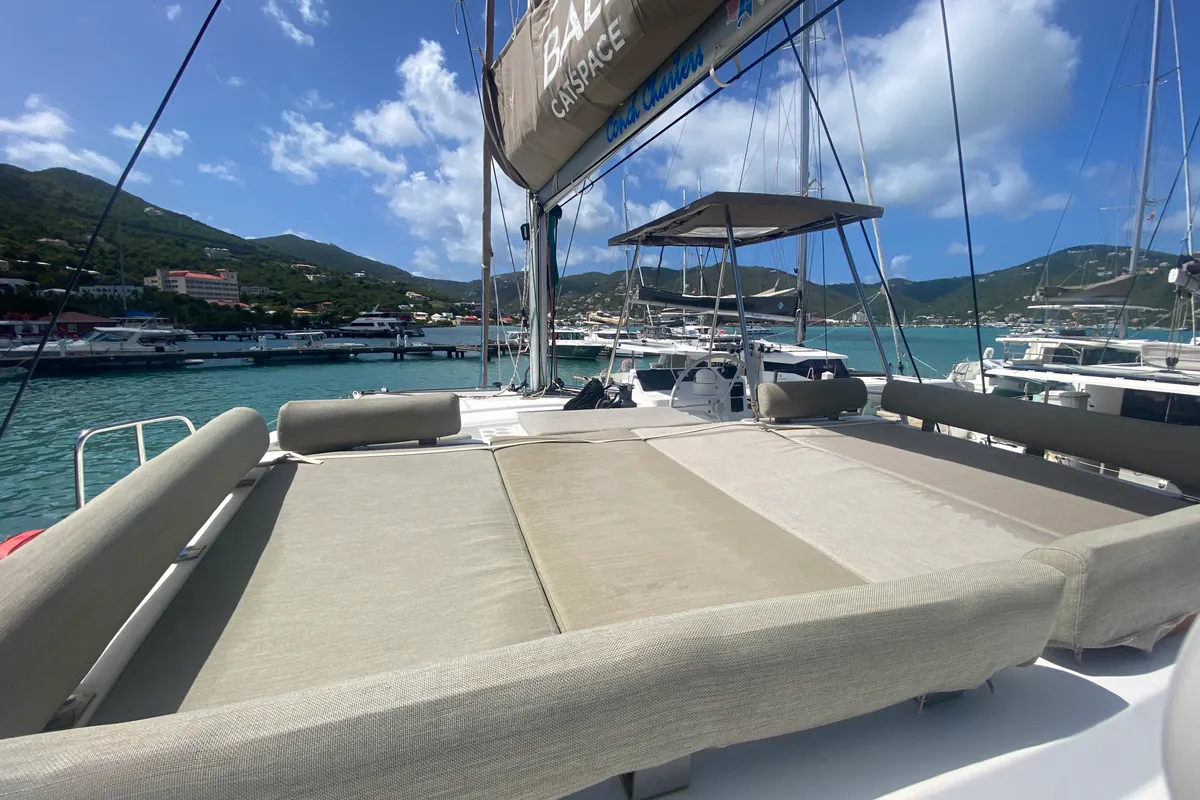 Deck of Windermere, a Bali Catspace catamaran at Road Town, British Virgin Islands