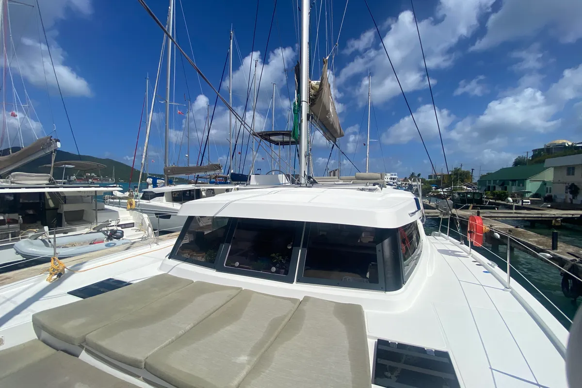 Deck of Windermere, a Bali Catspace catamaran at Road Town, British Virgin Islands