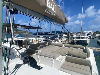 Deck of Windermere, a Bali Catspace catamaran at Road Town, British Virgin Islands