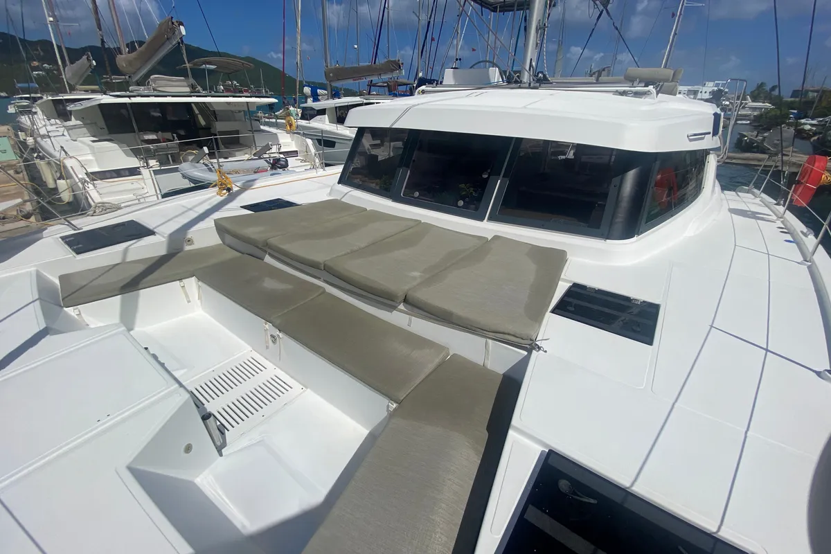 Deck of Windermere, a Bali Catspace catamaran at Road Town, British Virgin Islands
