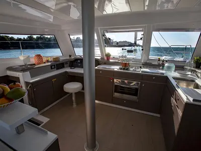 Galley of Windermere, a Bali Catspace catamaran at Road Town, British Virgin Islands