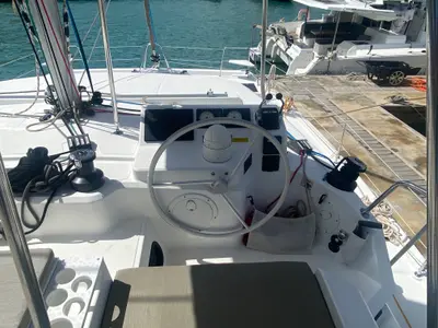 Cockpit of Windermere, a Bali Catspace catamaran at Road Town, British Virgin Islands