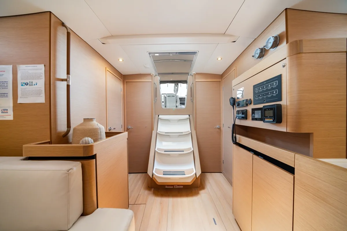 Calma, a Jeanneau Sun Odyssey 490 sailboat at Municipal Unit of Nea Peramos, Greece