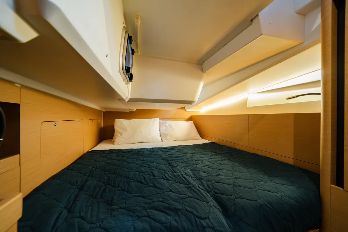 Cabin on Calma, a Jeanneau Sun Odyssey 490 sailboat at Municipal Unit of Nea Peramos, Greece