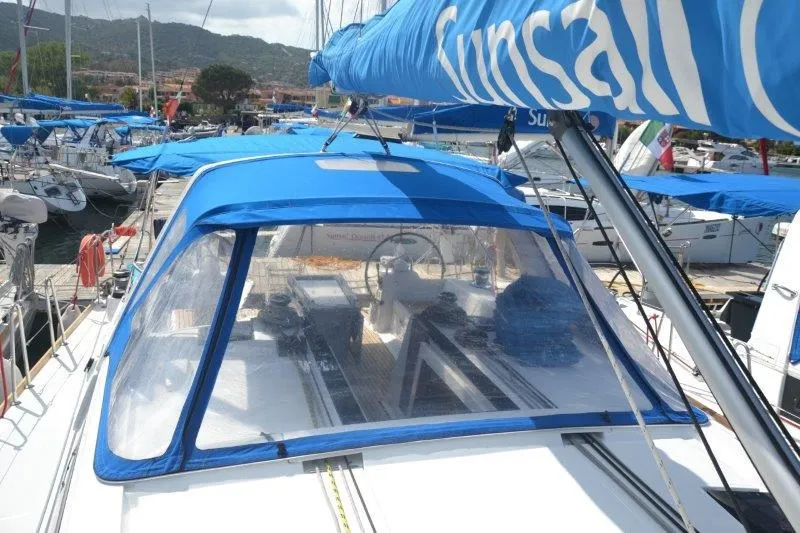 Deck of Franziska, a Beneteau Oceanis 48 sailboat at Cannigione, Italy