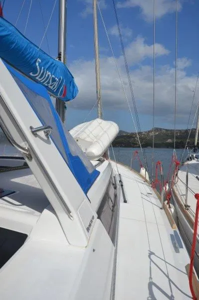Deck of Franziska, a Beneteau Oceanis 48 sailboat at Cannigione, Italy