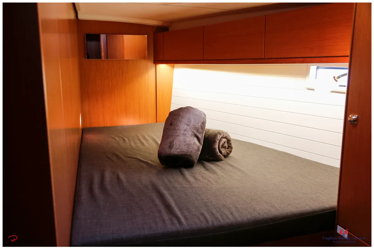 Cabin on Maladroxia, a Bavaria Cruiser 46 sailboat at Cagliari, Italy