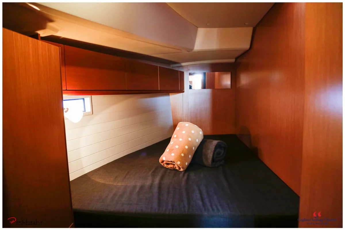 Cabin on Maladroxia, a Bavaria Cruiser 46 sailboat at Cagliari, Italy