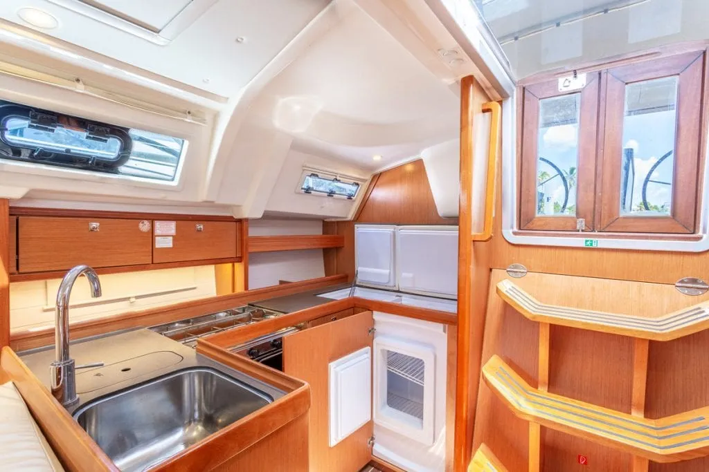 Galley of Patches, a Bavaria Cruiser 41 sailboat at Ribishi, Saint Vincent and the Grenadines