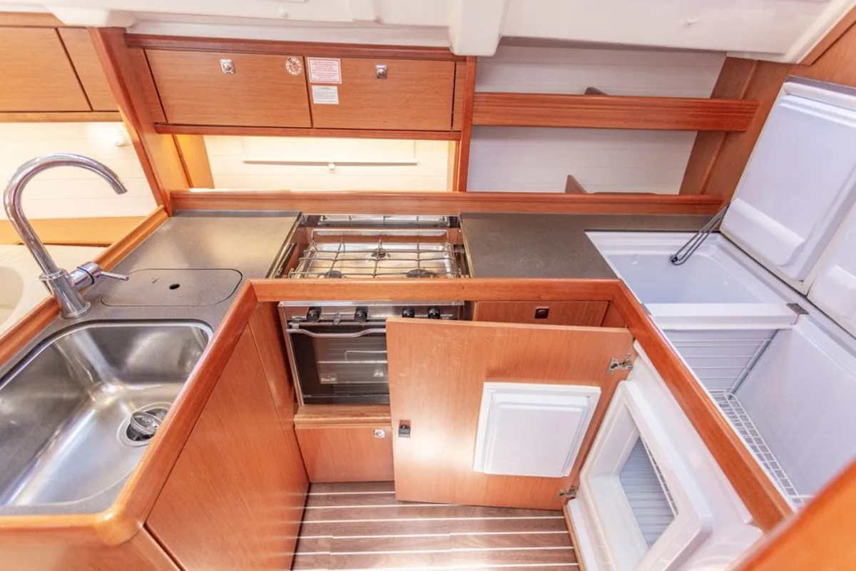 Galley of Patches, a Bavaria Cruiser 41 sailboat at Ribishi, Saint Vincent and the Grenadines
