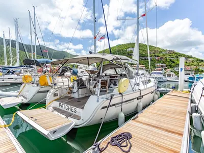Deck of Patches, a Bavaria Cruiser 41 sailboat at Ribishi, Saint Vincent and the Grenadines