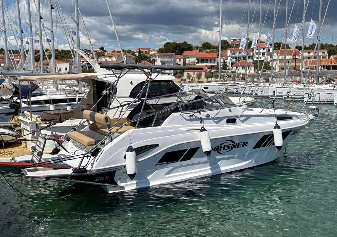 Exterior view of Sky, a Öchsner SRX30 motorboat at Jezera, Croatia